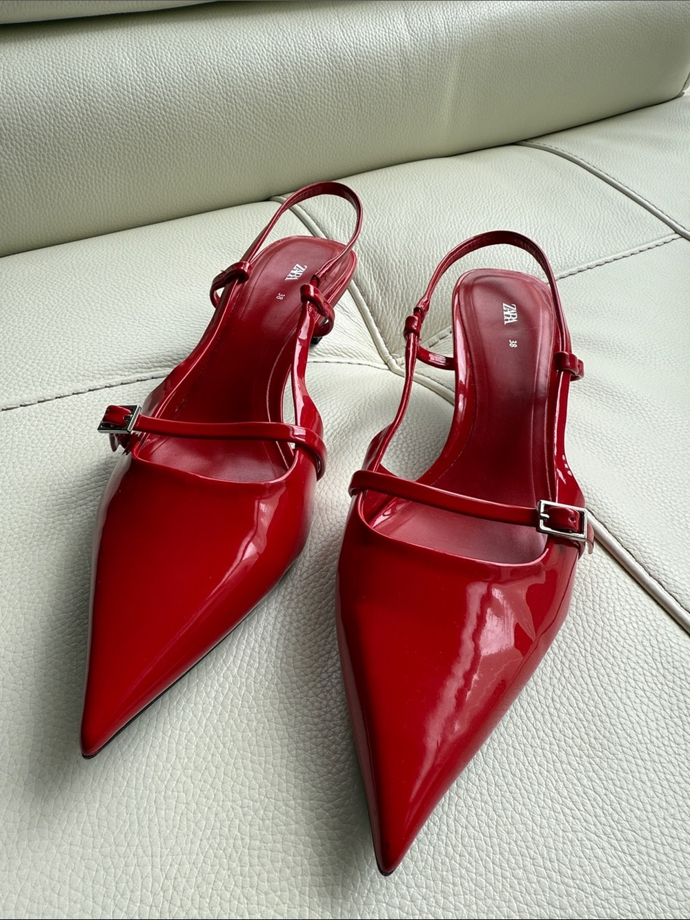 Zara Red Strappy‎ Slingback Heels Pointed Toe